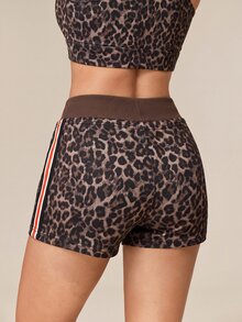 OutZeal Women Sports Shorts Casual Gym Natural Soft Leopard Print Knitted High Waist Active Bottom Summer - Multicolor - View 6