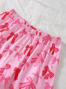 Tween Girl Allover Bow Print Pajamas Set - Pink - View 4