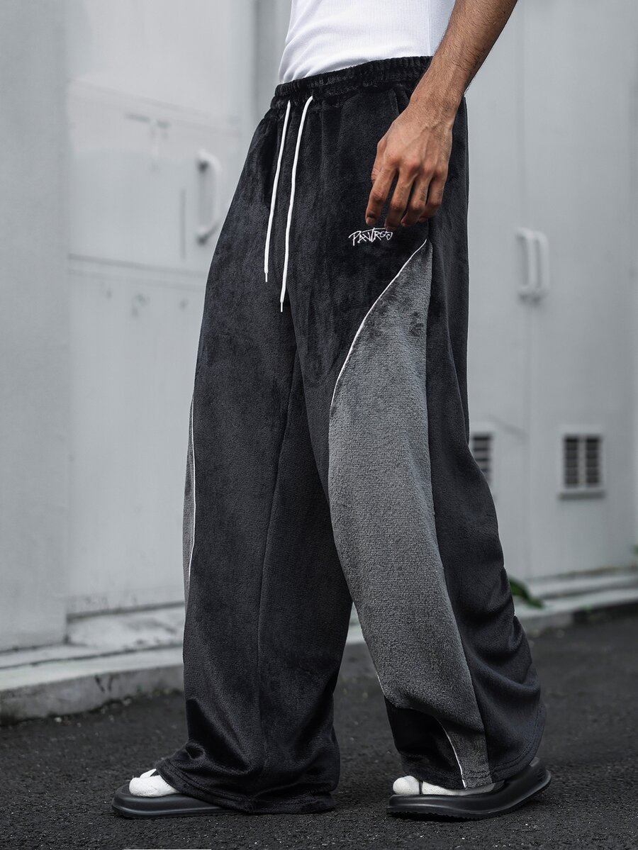 Major Grit Men's Drawstring Waist Colorblock Wide Leg Loose Sweatpants - Multicolor - View 1