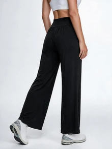 Eassivo Women's Straight Leg Solid Color Sports Pants - Black - View 7