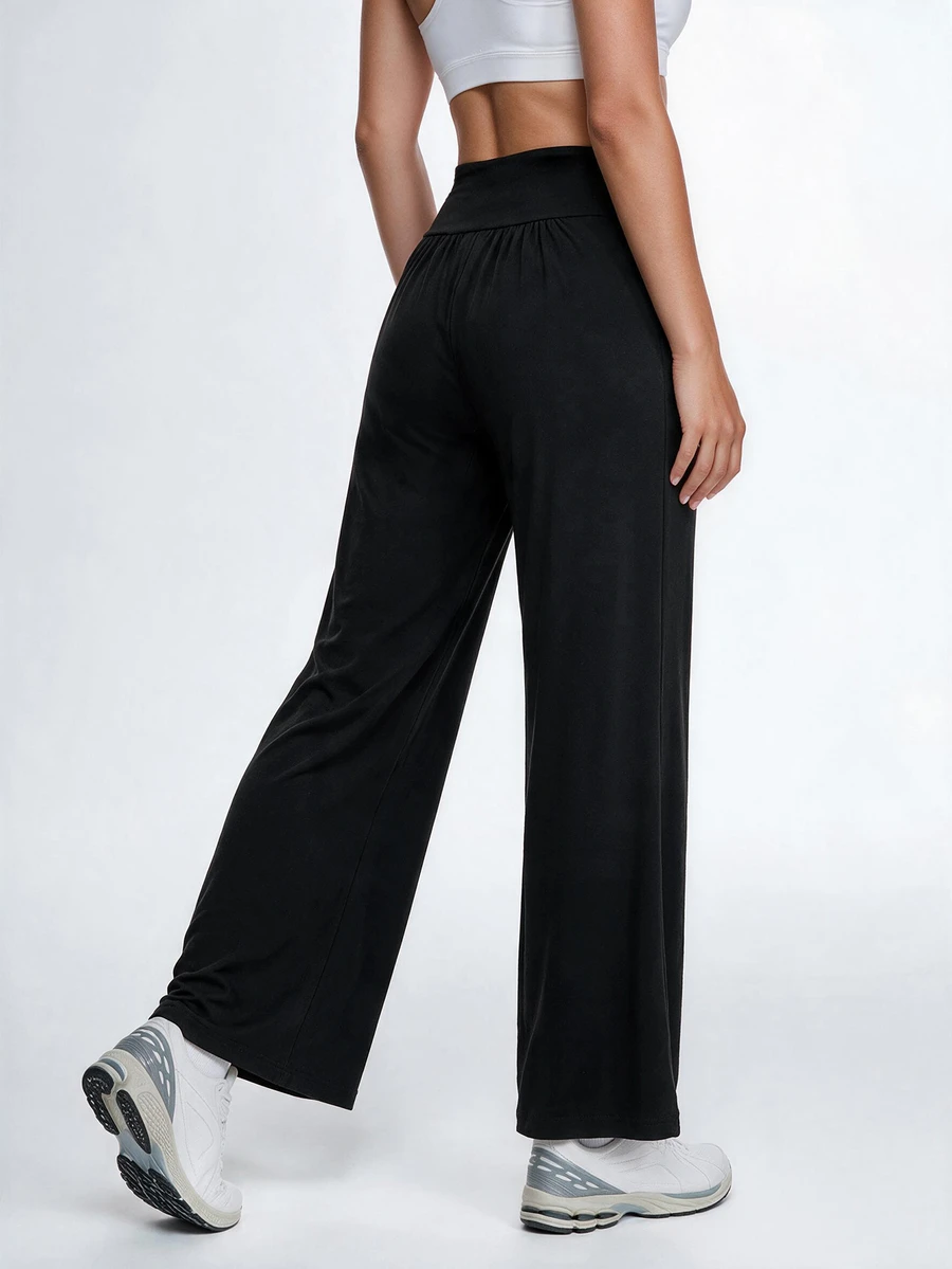 Eassivo Women's Straight Leg Solid Color Sports Pants - Black - View 1