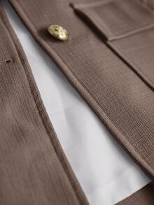 Aveloria Modichic Small Stand Collar Tweed Single-Breasted Metal Button Decor Belted Utility Jacket - Brown - View 7