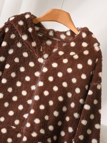 CosyJoli Plus Size Fuzzy Polka Dot Sweatshirt, INS Outing Outfit, Casual Women's Clothing - Brown - View 6