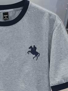 Manfinity Hypemode Plus Size Men's Grey Floral Print Patchwork Navy Blue Cuff T-Shirt - Grey - View 2