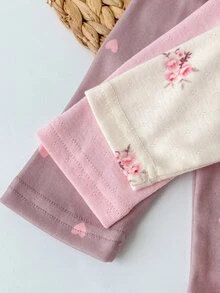SHEIN Vintaside Kids 女嬰連身衣 2 件組 長袖花卉印花褲 日常穿著 卡其色與炭灰色 秋冬款 - 彩色 - 查看 10