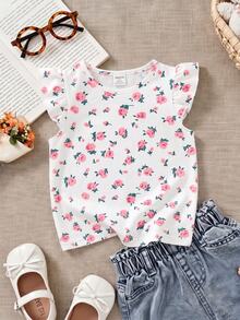 Baby Girl Casual Fashion Cute Flutter Sleeve Round Neck Top, Suitable For Spring And Summer - Multicolor - View 4