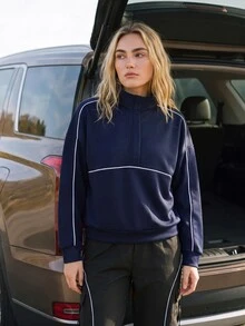 WanderVale Women's Zip-Up Collar Outdoor Sweatshirt - Navy Blue - View 6