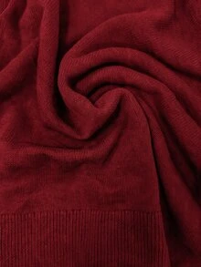 SHEIN Sweater Kasual Wanita Lengan Panjang Warna Polos, Kerah Bulat Longgar, Cocok untuk Beraktivitas di Luar Rumah - Merah - View 5