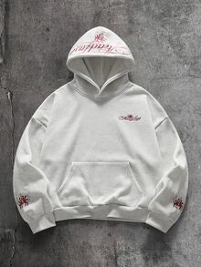 AXEPEAK Men's American Street Style Embroidered Casual Vacation Outdoor Hoodie - Light Grey - View 1