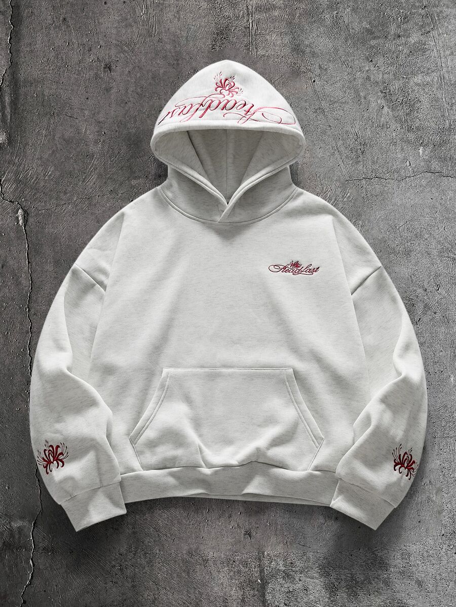 AXEPEAK Men's American Street Style Embroidered Casual Vacation Outdoor Hoodie - Light Grey - View 1