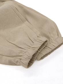 Linhara Plus Size Women's Casual Faux Linen Hooded Jacket - Khaki - View 3