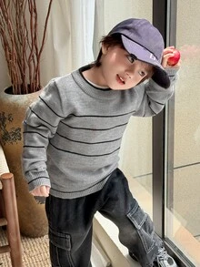 DAZY Áo len dài tay thường ngày phối màu cho bé trai - Màu be - Xem 1