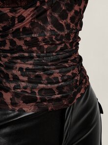 SHEIN ICON 女款大尺碼蕾絲拼接豹紋細肩帶背心上衣 - 摩卡棕 - 查看 11