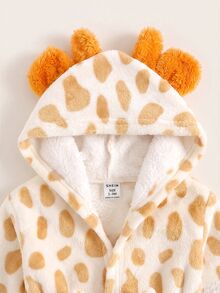 SHEIN Baby Newborn Girl Boy One-Piece Autumn Winter Romper Home Wear Fuzzy Giraffe Design - Red - View 3