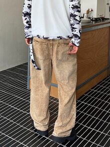 STEELVANCE 男士休閒日常通勤牛仔長褲，附口袋與鈕扣設計 - 卡其色 - 查看 2
