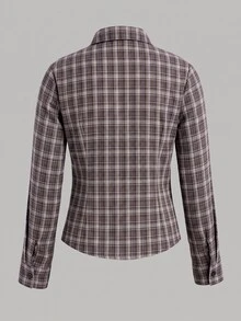 Sweetra Women's Plus Size Cotton Blend Casual Commute Minimalist Shirt - Brown - View 2