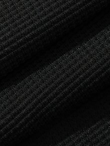 DAZY 男士春秋黑色華夫格面料微鬆版型拉鍊半開領 Polo 領 T 恤搭配彈性腰細腿長褲 2 件套 - 黑色 - 查看 8
