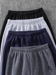 SHEIN 4件組兒童青少年男孩休閒百搭運動長褲，深綠色、麻灰、霧藍、黑色，適合通勤、上學、日常休閒外出、運動，秋冬款 - 彩色 - 查看 7