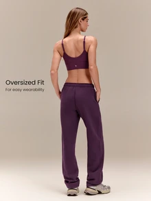 GLOWMODE 30'' Everyday Fleece Wide Leg Adjustable Drawstring Waist Basic Joggers Sweatpants With Side Pockets Daily Casual Fall Winter - Purple - View 2