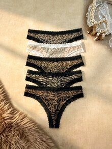 Bare Chapter Women's Printed Lace Patchwork Comfortable Plus Size Panties 5pcs Set - Multicolor - View 1