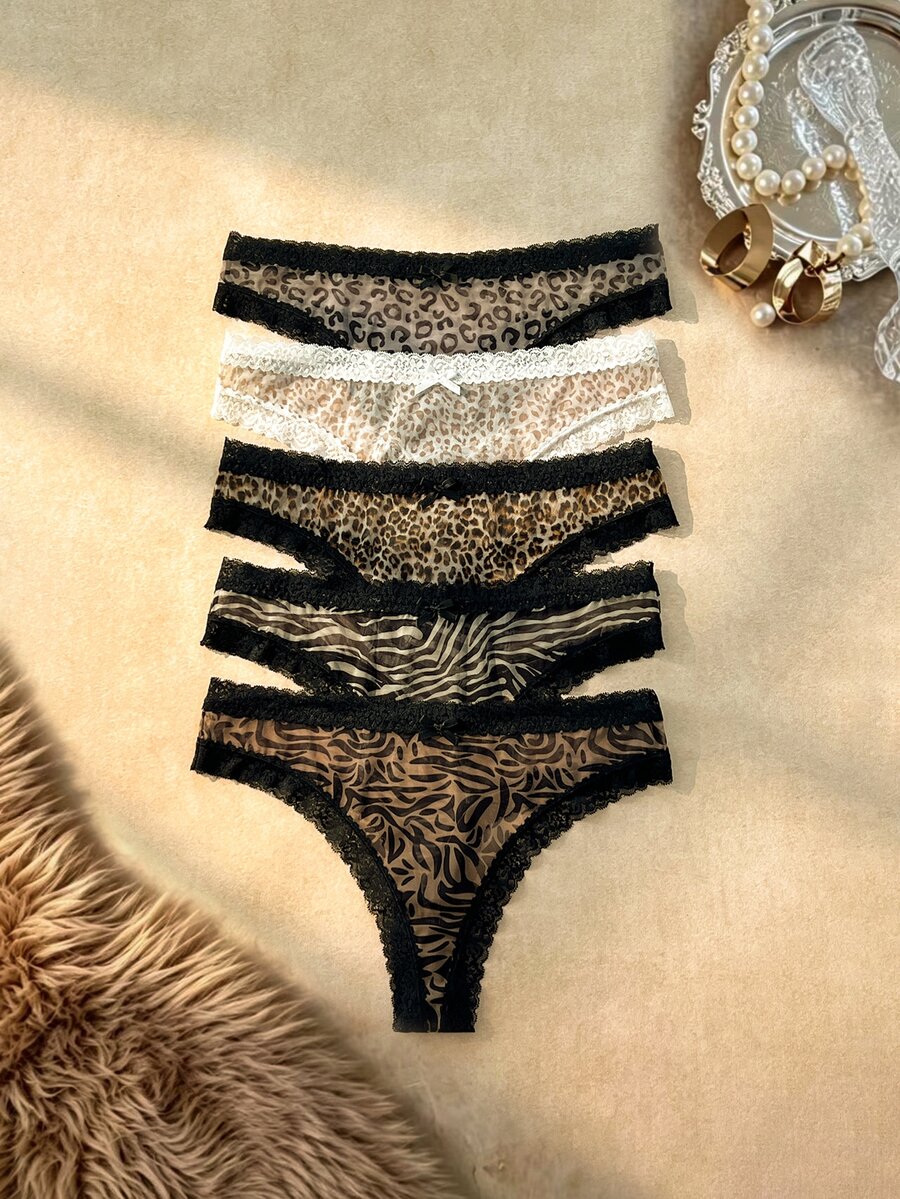 Bare Chapter Women's Printed Lace Patchwork Comfortable Plus Size Panties 5pcs Set - Multicolor - View 1