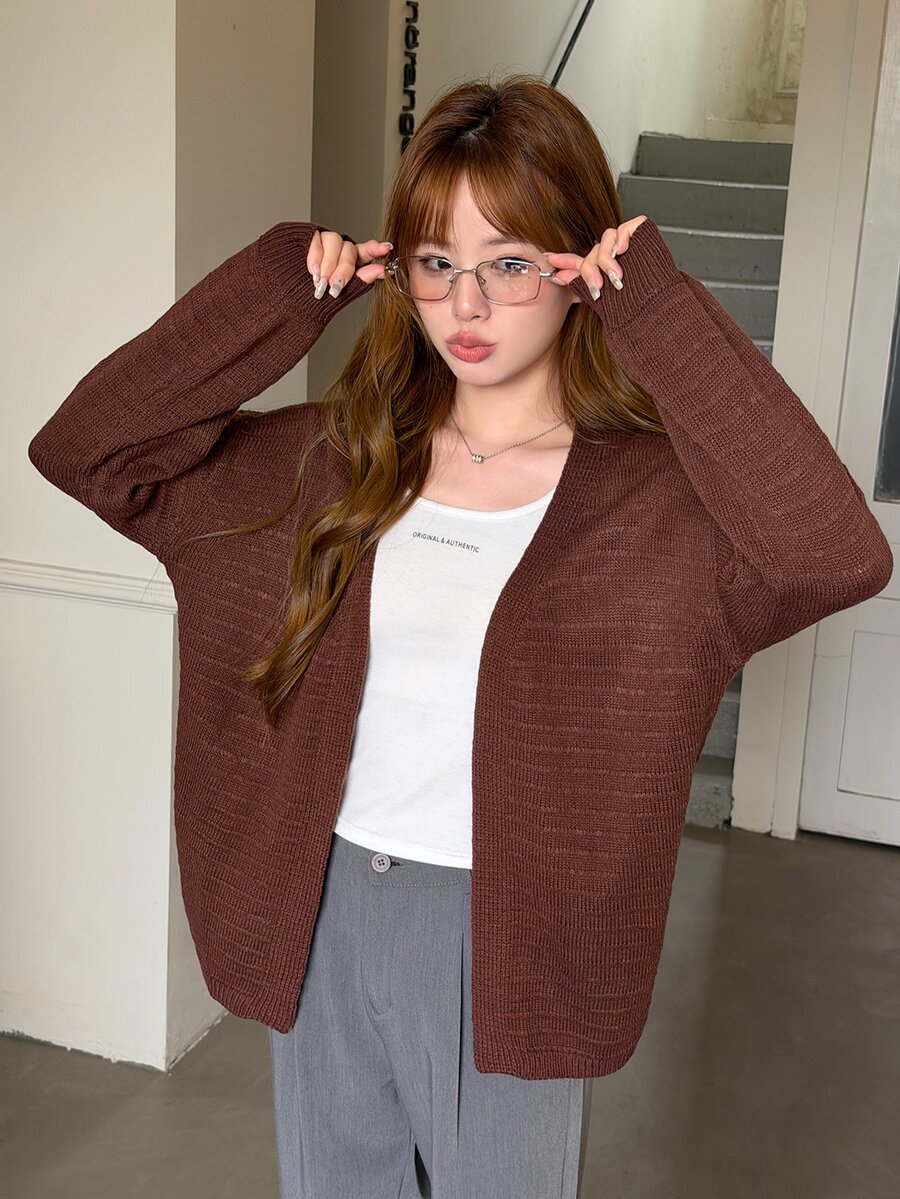 K-Vae Women's Solid Color Long Sleeve Loose Fashion Versatile Cardigan - Brown - View 1