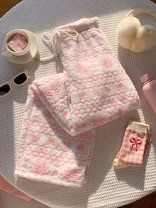 Comfortcana Women's Fluffy Snowflake & Geometric Pattern Long Pants, Comfortable For Home Wear - Pink - View 8