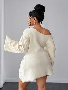 Maweii Plus Size Women's Knitted Dress, Straps, Off-Shoulder, Figure-Hugging And Sexy, Autumn/Winter - Apricot - View 4