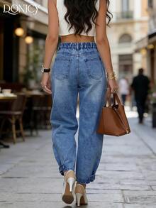 EMERY ROSE EMERY ROSE Plus Size Women's High Waist Tapered Casual Versatile Denim Jeans - Medium Wash - View 2