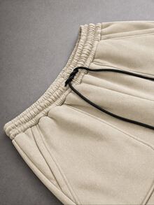STYNVO Men's Loose Comfortable Solid Color 3D Striped Decor Drawstring Sweatpants, Autumn/Winter - Apricot - View 4