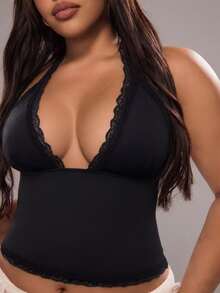 Rustia American Pure Desire Hot Girl Style Lace Spaghetti Strap Tie-Up Personalized Slimming Sleeveless Summer Tank Top Plus Size Camisole - Black - View 4