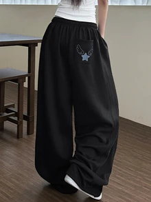 Dazy Tall Women's Star & Wing Print Elastic Waist Loose Sweatpants - Black - View 2