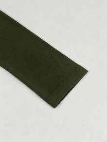 INAWLY 女款露背飾帶長袖純色時尚性感T恤 - 軍綠色 - 查看 5