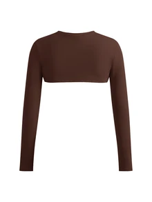 SHEIN Cheerettes 女款 3 件組長袖短版上衣 黑色 棕色 白色 圓領罩衫 修身彈性 分層穿搭 運動瑜伽皮拉提健身休閒 秋冬款 - 彩色 - 查看 8