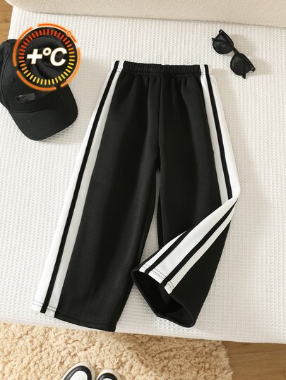 SHEIN Kids Young Boy Side Decor Black & White Contrast Sweatpants