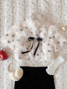 Comfortcana Women's Bow Faux Fur Coat - Black and White - View 3