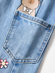 SHEIN Elladie kids Girls' Versatile Fashion Casual Blue Straight Leg Denim Jeans Autumn Winter - Blue - View 7