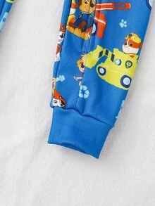 SHEIN | PAW Patrol 秋冬男嬰聯名款酷萌挖掘機狗狗印花軟舒適緊身高彈薄款拉鍊長袖連身衣居家服貼身款 - 藍色 - 查看 5