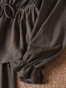 CosyJoli Plus Size Women's Casual Brown Waist Tie Long Sleeve Top And Pants Set Casual Going Out 2 Pieces Set For Women Fall/Winter Casual Office Work Sets - Coffee Brown - View 6