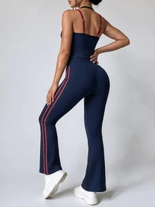 Dewbera Dewbera Women's High Elasticity Colorblock 2 Pieces Sports Set, 2 In 1 Yoga Workout Running - Navy Blue - View 4