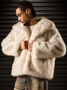 ROMWE MEN Apricot Color Oversized Lapel Long Fur Coat - Apricot - View 10