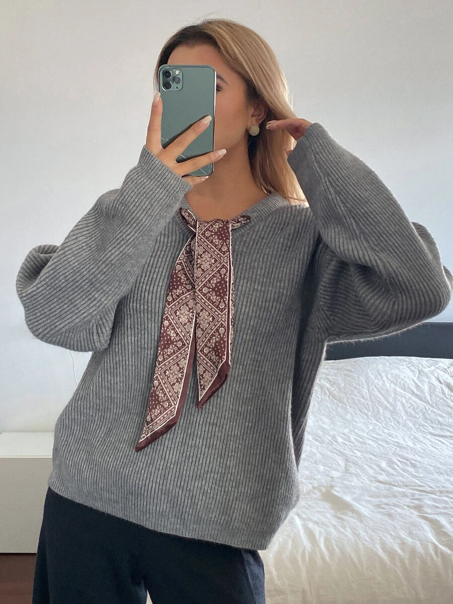 Livesso Sweater Lengan Panjang Wanita Motif Paisley Patchwork - Coffee Brown - View 1