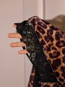 Slumberist Mature Sexy Leopard Print Velvet Fitted Spaghetti Strap Women's Nightgown - Brown - View 8