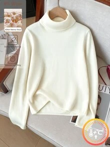 SHEIN Tween Girls Sweaters 2025 New Autumn/Winter Solid Color Slim Fit Turtleneck Pullover Base Layer Inner Wear Big Girls Stylish Fashion Minimalist Long Sleeve Knit Sweater - Beige - View 1