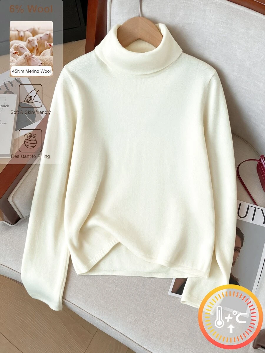 SHEIN Tween Girls Sweaters 2025 New Autumn/Winter Solid Color Slim Fit Turtleneck Pullover Base Layer Inner Wear Big Girls Stylish Fashion Minimalist Long Sleeve Knit Sweater - Beige - View 1