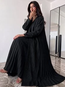 Yasveil Abaya dengan Lipatan di Bagian Bawah dan Bukaan di Bagian Depan - Dark Green - View 3