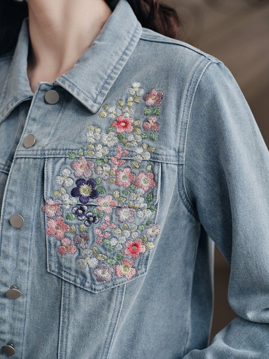Anewsta Women's New Fashion Exquisite Heavy Embroidery Blue Jeans Jacket - Blue - View 1