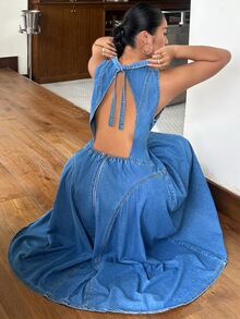Rivivi Summer New Sexy Loose Plus Size Denim Dress - Blue - View 6