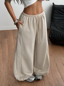 Coolane Summer Sport Casual Logo Pattern Baggy Sweatpants - Apricot - View 1