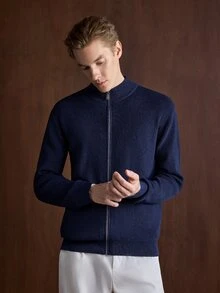 Manfinity CityGents Men's Solid Color Long Sleeve Zip-Up Knit Cardigan - Multicolor - View 5